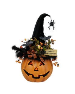 Halloween Kürbis Mit Hexenhut & LED Beleuchtung 56cm -Halloween Kostüme Geschäft beleuchteter halloween kuerbis mit elegantem hexenhut light up halloween pumpkin with witch hat 54761 03