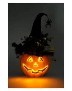 Halloween Kürbis Mit Hexenhut & LED Beleuchtung 56cm -Halloween Kostüme Geschäft beleuchteter halloween kuerbis mit elegantem hexenhut light up halloween pumpkin with witch hat 54761 04