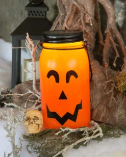 Beleuchtete Kürbis Laterne Aus Glas -Halloween Kostüme Geschäft leuchtende kuerbis glas laterne glowing pumpkin glass lantern halloween kuerbis deko 52602 3
