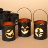 Halloween Metall Laternen Schwarz 11cm 3er Set -Halloween Kostüme Geschäft schwarze halloween metall laternen 11cm 3er set metal lighted halloween luminary lantern halloween led lampen 54172