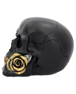 Schwarzer Totenschädel Mit Goldener Rose 15cm -Halloween Kostüme Geschäft schwarzer totenkopf mit goldener rose black skull with golden rose gothic deko gothic totenkopf 54621 03