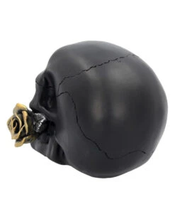 Schwarzer Totenschädel Mit Goldener Rose 15cm -Halloween Kostüme Geschäft schwarzer totenkopf mit goldener rose black skull with golden rose gothic deko gothic totenkopf 54621 04