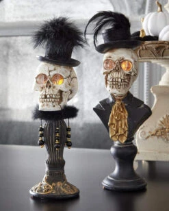 Mrs. Skelett Halloween Büste Mit LED Augen 42cm -Halloween Kostüme Geschäft skelett lady bueste mit led augen 42cm elegante halloween deko und wohnungsaccessoires gothic lady skeleton bust with led eyes 54719 3