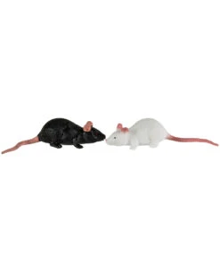 Gummi Ratte 11cm - Schwarz / Weiß -Halloween Kostüme Geschäft stretch ratten 11cm schwarz weiss gummiratten halloweendeko gummimaus fuer halloween 29818