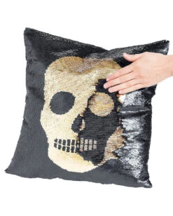 Totenschädel Wendepailletten Kissen Schwarz Gold -Halloween Kostüme Geschäft totenschaedel kissen mit flip pailletten skull flip sequin halloween pillow 39249 3