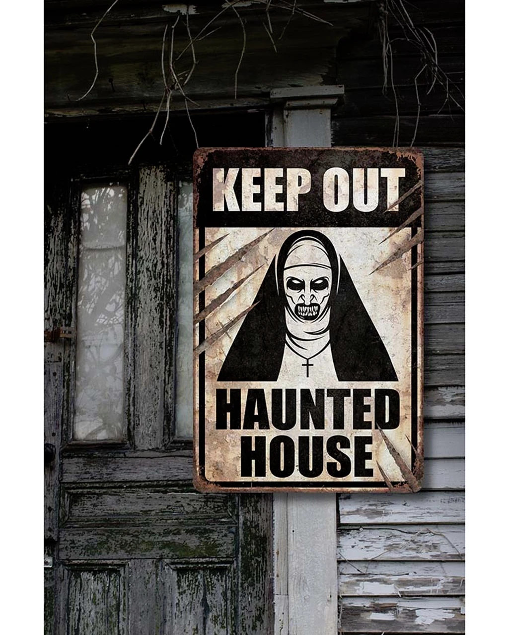 Keep Out Haunted House Warnschild Nonne 24x36 Cm 4 Keep Out Haunted House Warnschild Nonne 24x36 Cm – Bild 2