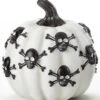 Kürbis Mit Totenschädeln Weiß 13cm -Halloween Kostüme Geschäft weisser kuerbis mit totenkoepfen 13cm white pumpkin with skulls halloween kuerbis deko 54696